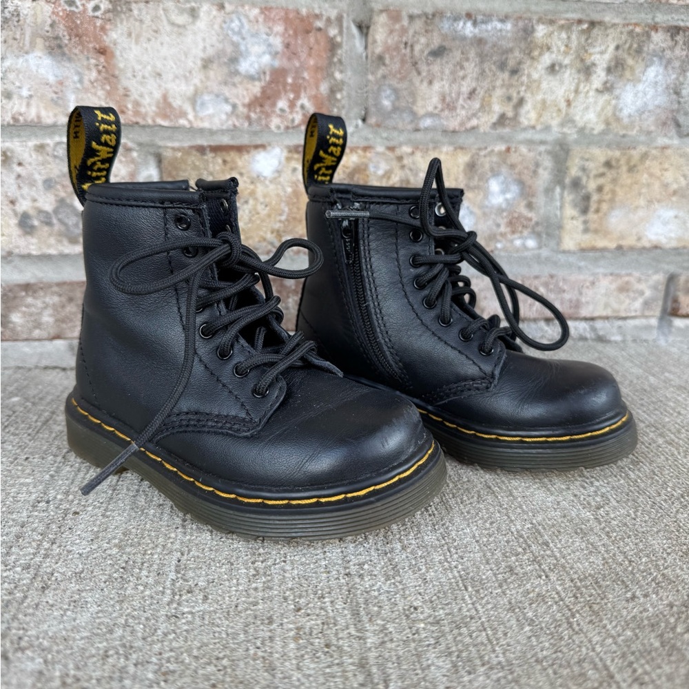 Dr. Martens Black Zip Lace Up Leather Combat Boots Toddler Girl
